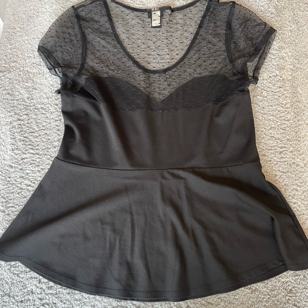 Torrid Black Sheer Peplum Polka Dot Top